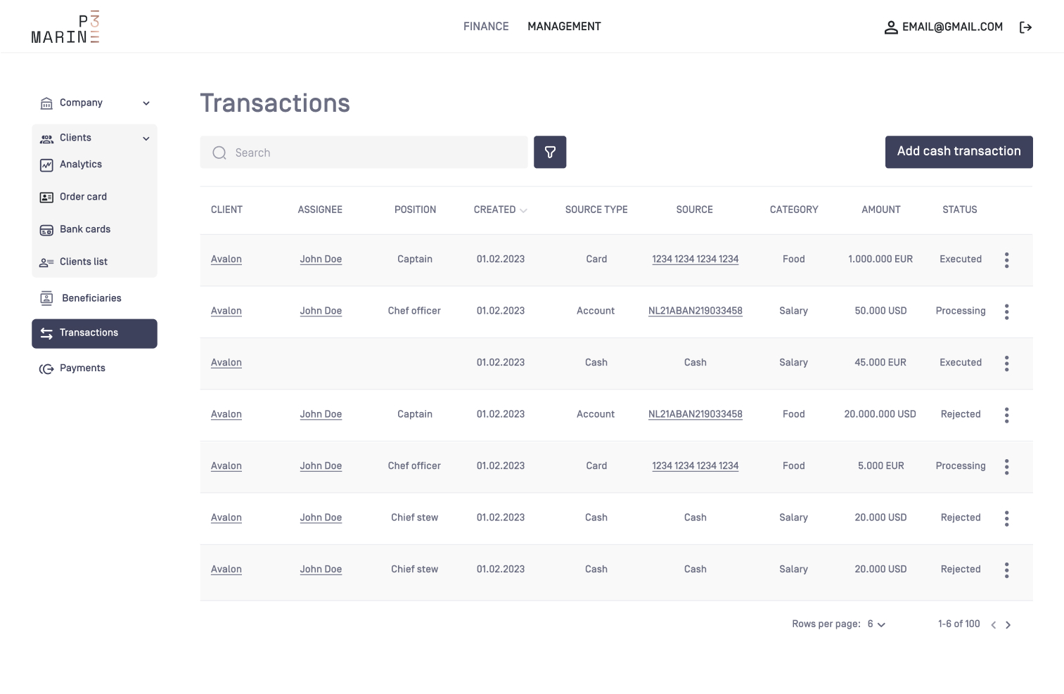 Transactions List